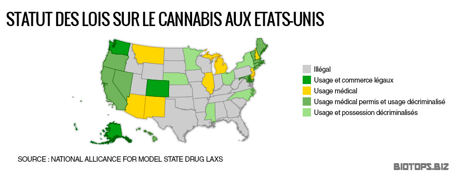 carte des statut sur le cannabis aux usa